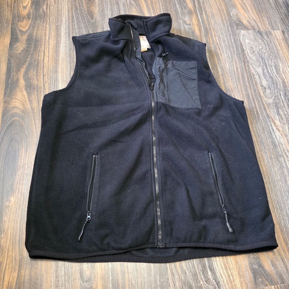 Telluride Clothing Company Mens XL Black Fleece Full Zip Vest Nylon Trim Pocket